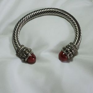SILVER BANGLE METAL BRACELET‎ Luxury Burgundy Classic